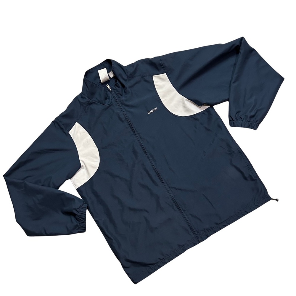 NWOT Reebok Men's Navy Blue and White Accent Zip-Up Windbreaker